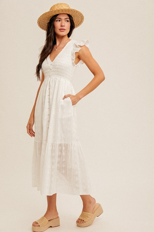 Smocked Chest Ruffled Midi Dress!