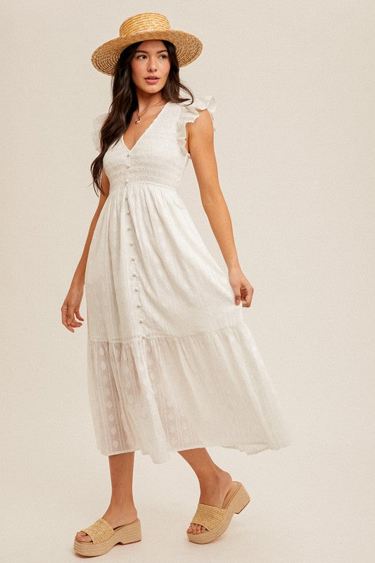 Smocked Chest Ruffled Midi Dress!