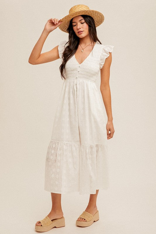Smocked Chest Ruffled Midi Dress!