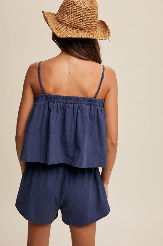 Front Tie Button Down Tank and Shorts Set