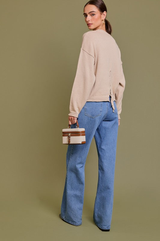 FOLDED SLEEVE SWEATER TOP