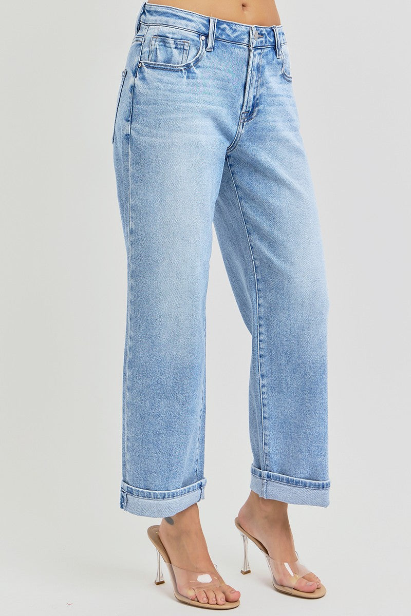 High Rise Ankle Boyfriend Turn Up Cuffed Jeans