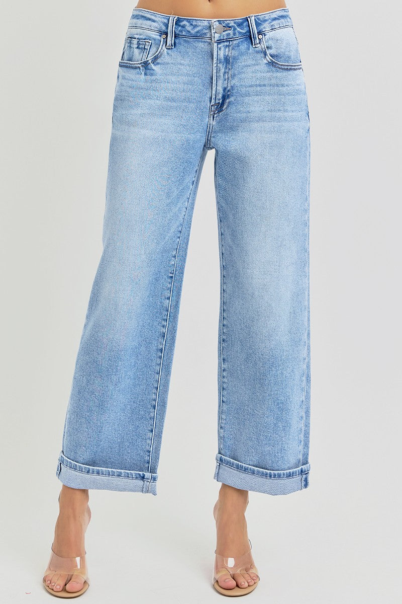 High Rise Ankle Boyfriend Turn Up Cuffed Jeans