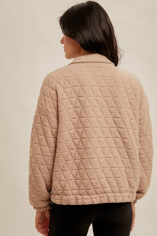 Taupe Quilted Bomber Jacket