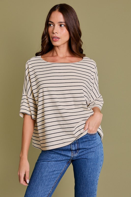 Short Sleeve Boat Neck Stripe Top