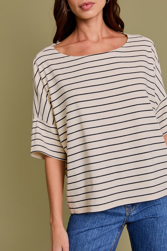 Short Sleeve Boat Neck Stripe Top