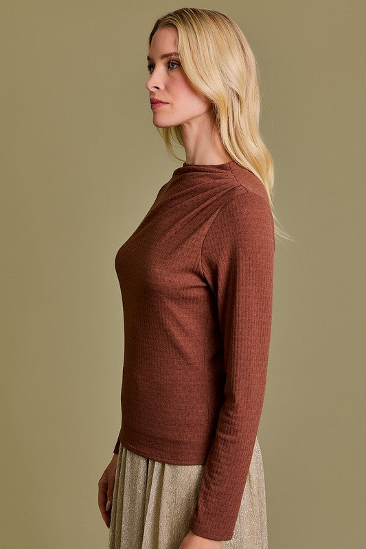 Mock Neck Ruched Long Sleeve Top!