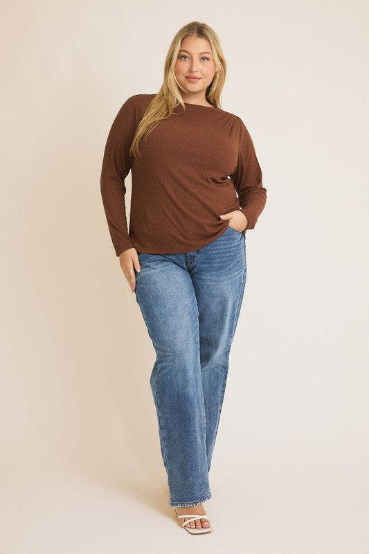 Mock Neck Ruched Long Sleeve Top!