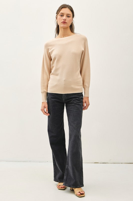 Boat Neck Dolman Sleeve Sweater