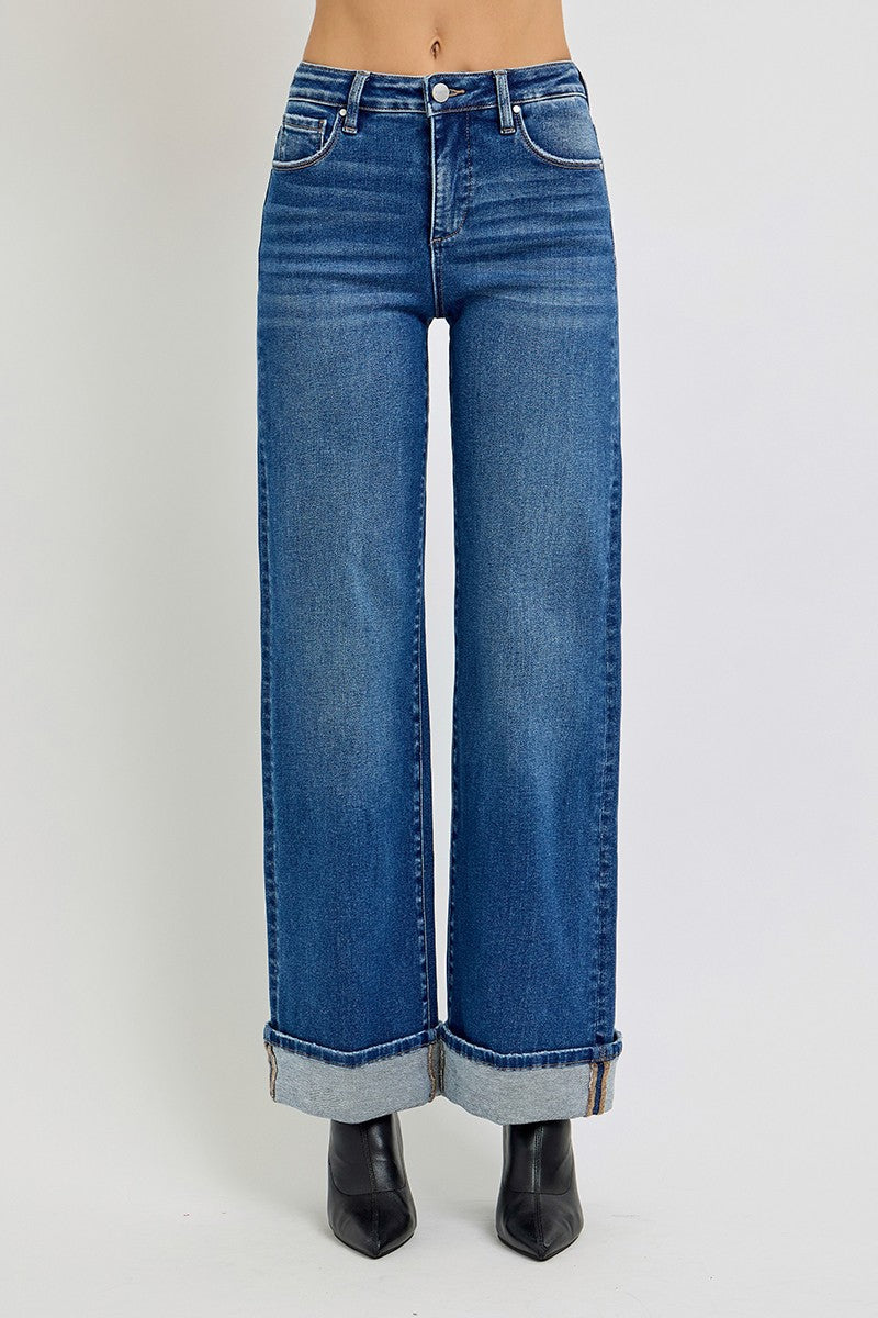 Tummy Control High Rise Cuffed Wide Jeans