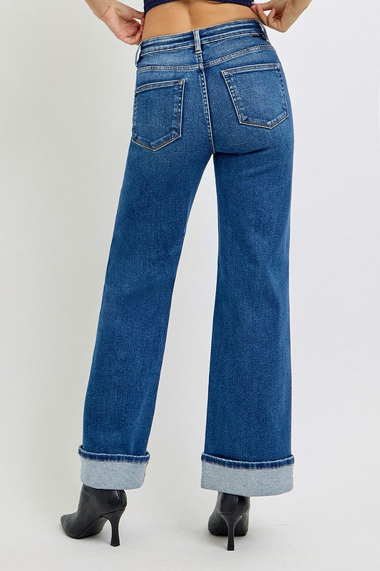 Tummy Control High Rise Cuffed Wide Jeans