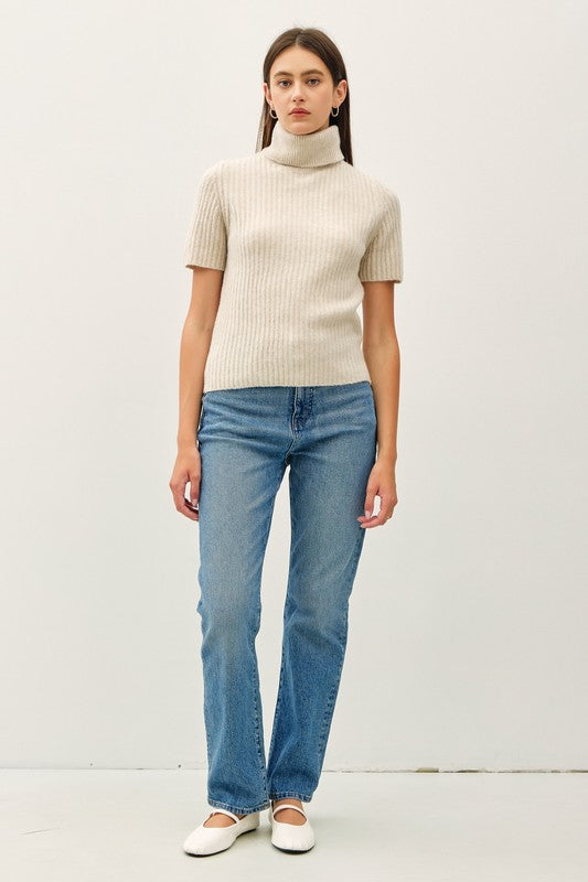 Ribbed Turtleneck Short Sleeve