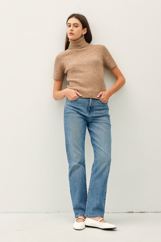 Ribbed Turtleneck Short Sleeve