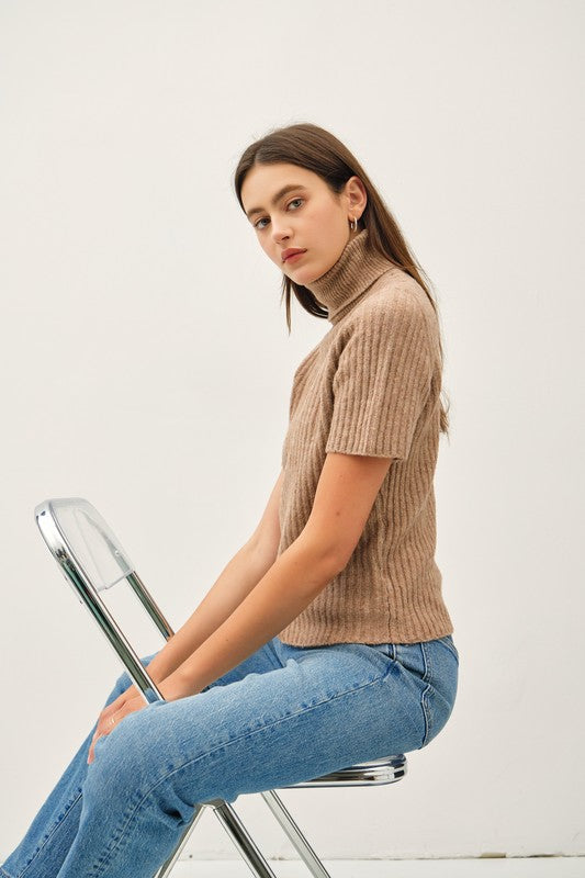 Ribbed Turtleneck Short Sleeve