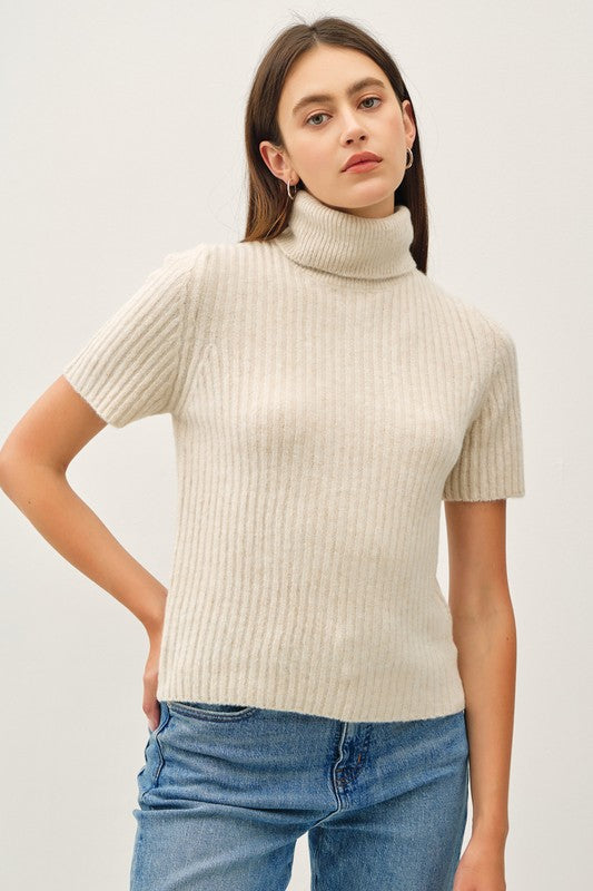 Ribbed Turtleneck Short Sleeve