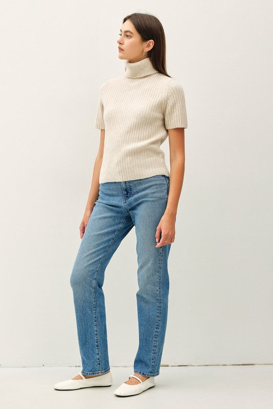 Ribbed Turtleneck Short Sleeve