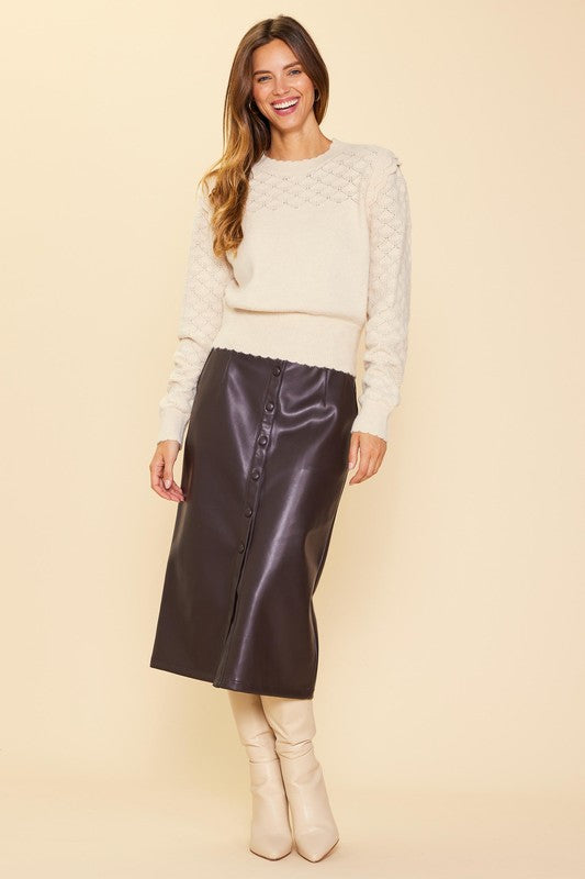 LONG SLEEVE POINTELLE SWEATER