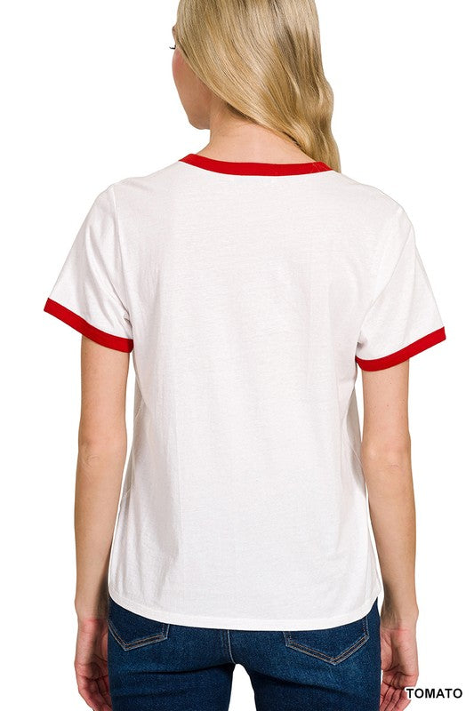 Contrast Binding Short Sleeve Tee Shirts