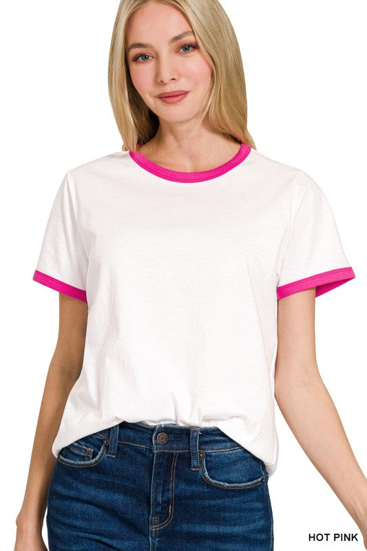 Contrast Binding Short Sleeve Tee Shirts