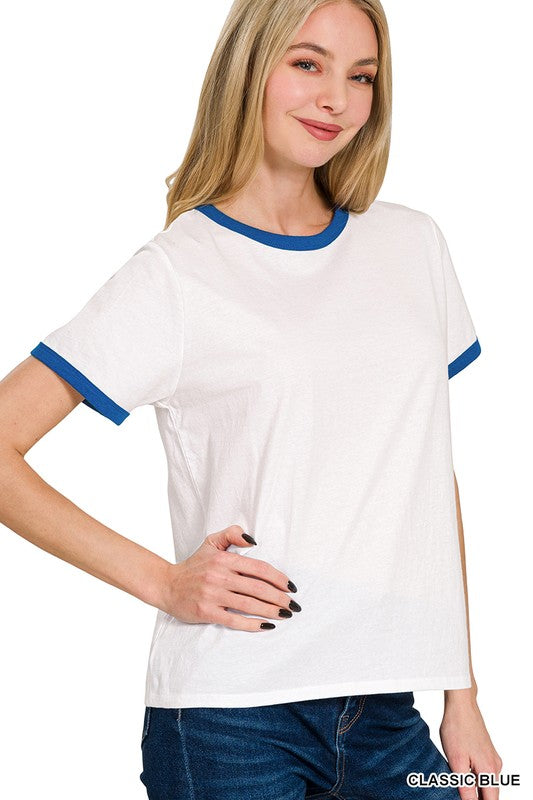 Contrast Binding Short Sleeve Tee Shirts