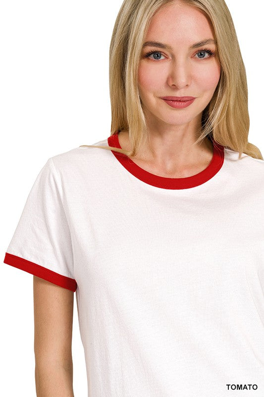 Contrast Binding Short Sleeve Tee Shirts
