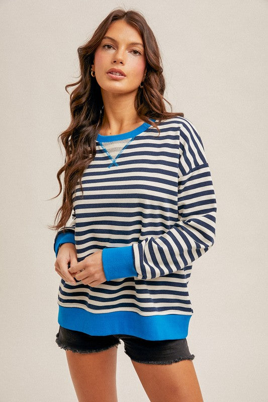 CONTRAST RIB STRIPE OVERSIZED SWEATSHIRT