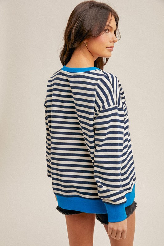 CONTRAST RIB STRIPE OVERSIZED SWEATSHIRT