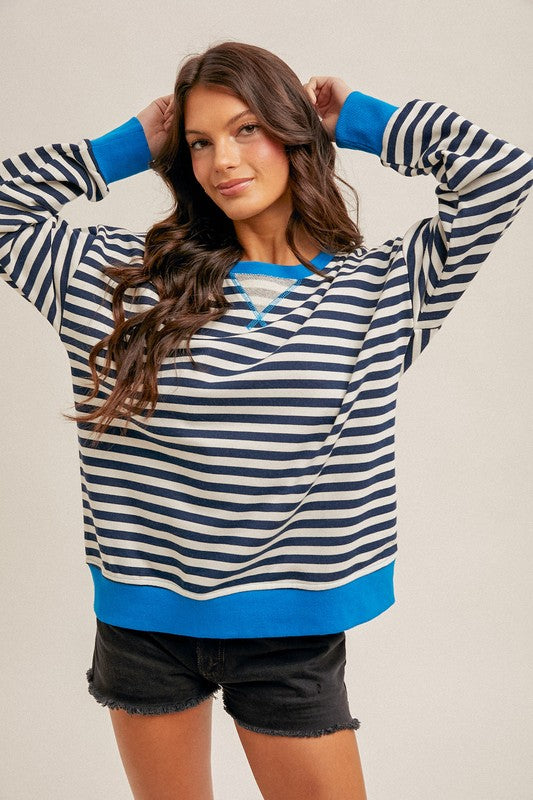 CONTRAST RIB STRIPE OVERSIZED SWEATSHIRT