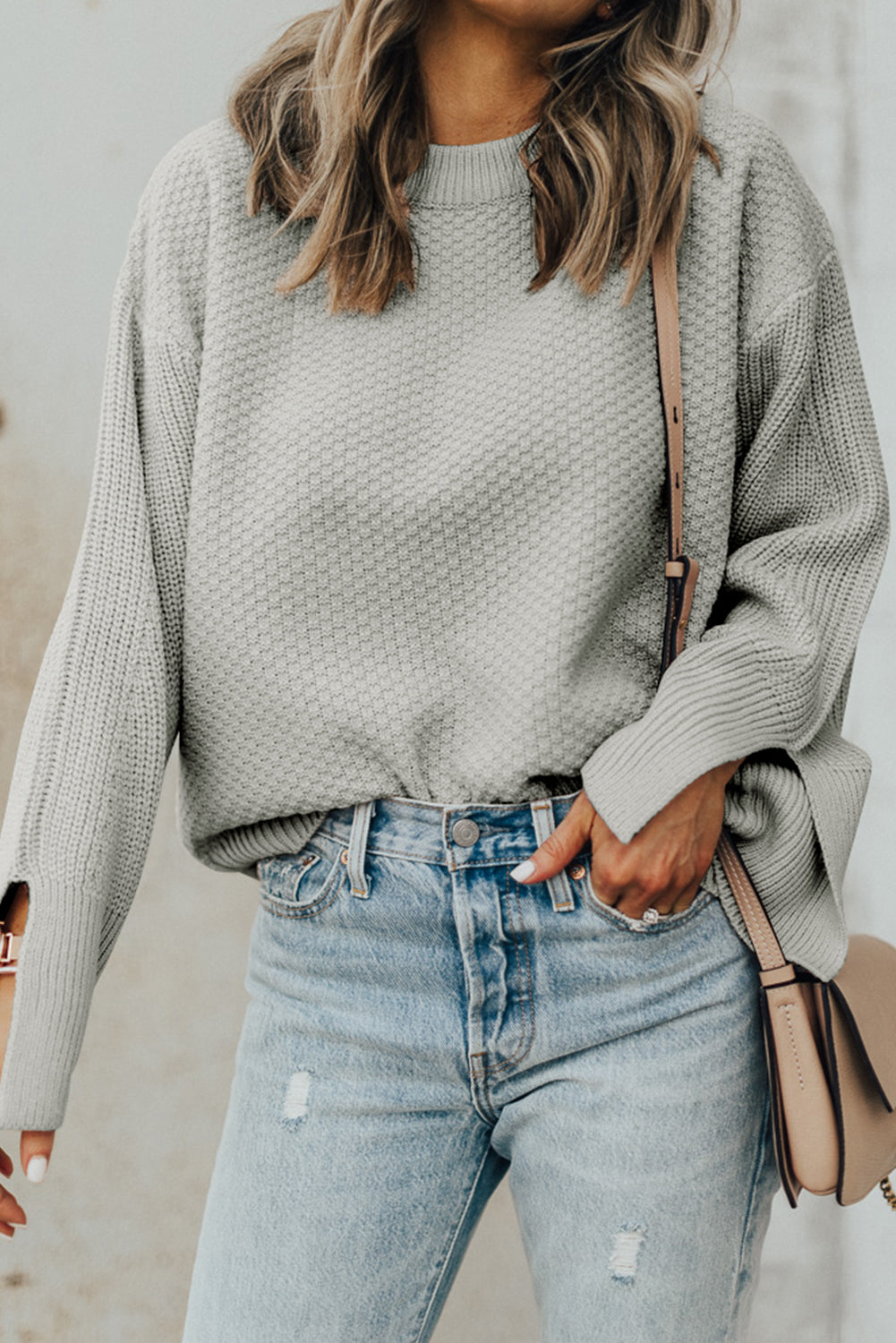 Pre-Order Textured Round Neck Long Sleeve Sweater