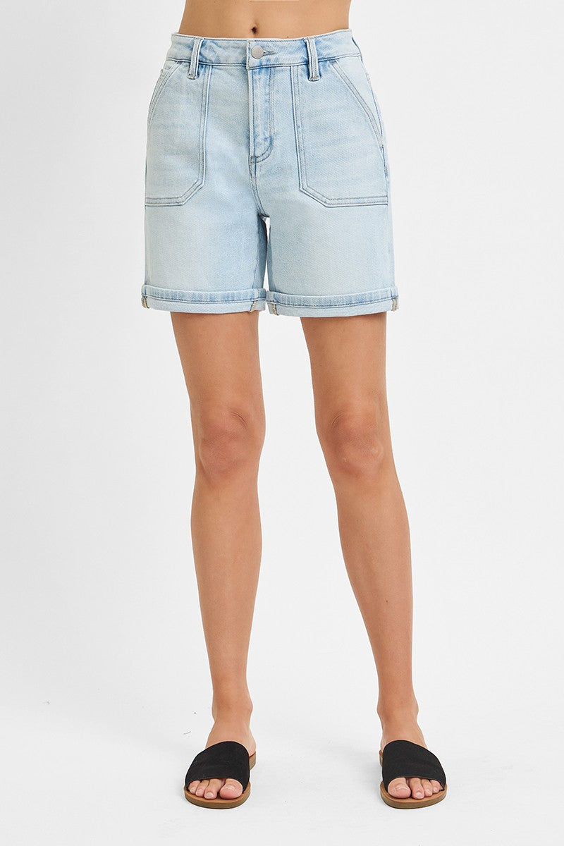 High Rise Patch Pocket Cuffed Relaxed Shorts