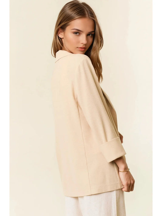 Open Front 3/4 Sleeve Thermal Blazer W/Pocket