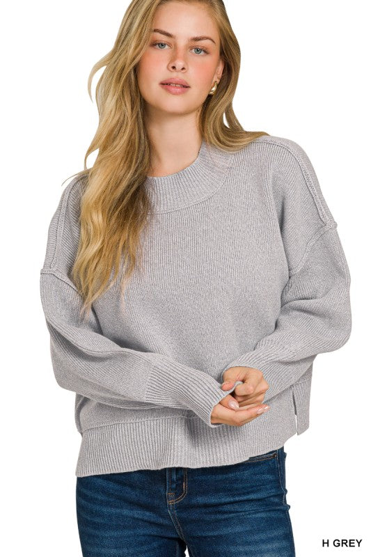 Wide Neck Band Drop Shoulder Sweater