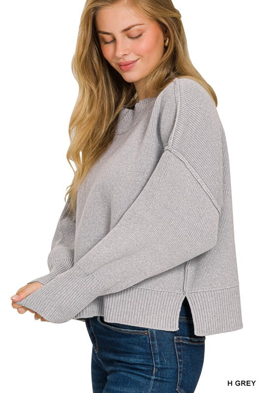 Wide Neck Band Drop Shoulder Sweater