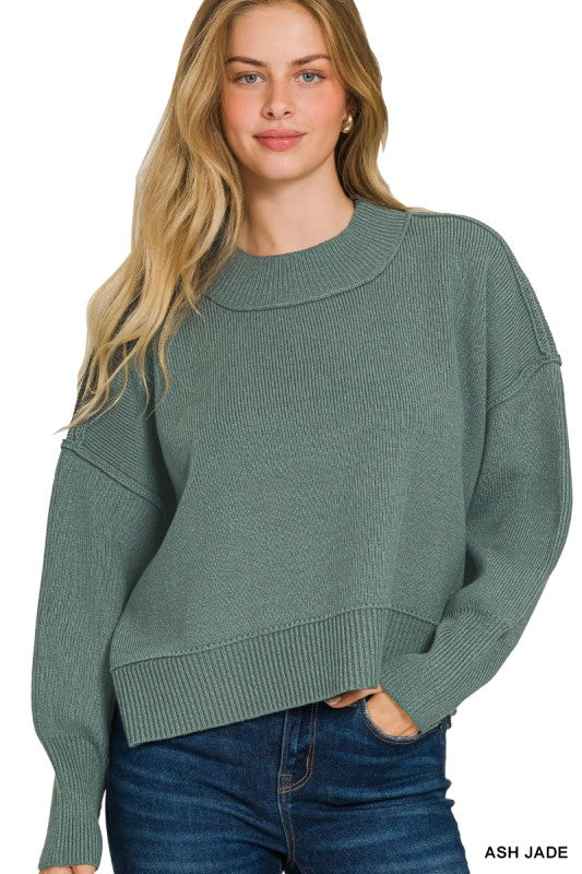 Wide Neck Band Drop Shoulder Sweater