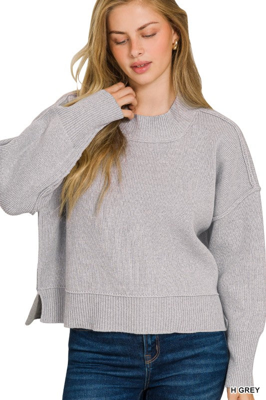 Wide Neck Band Drop Shoulder Sweater