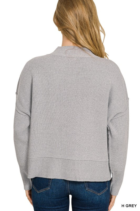 Wide Neck Band Drop Shoulder Sweater