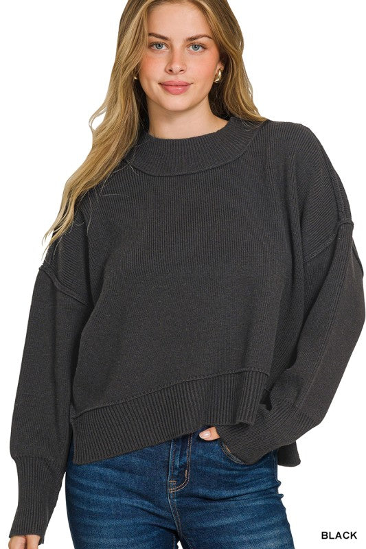 Wide Neck Band Drop Shoulder Sweater
