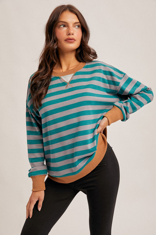 Color Contrast Stripe Oversized Sweatshirt