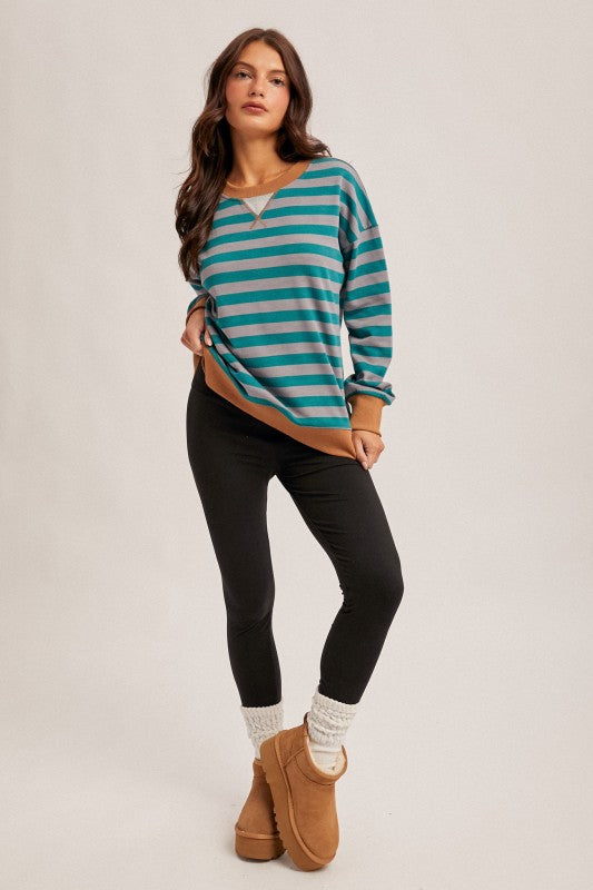 Color Contrast Stripe Oversized Sweatshirt