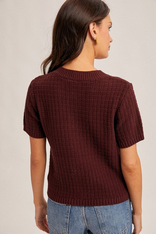 Textured Stitch Short Sleeve Sweater Jacket