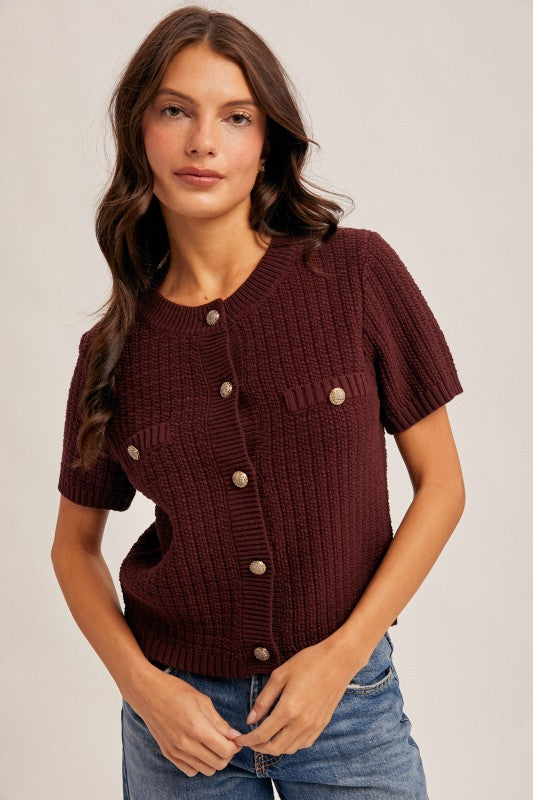 Textured Stitch Short Sleeve Sweater Jacket