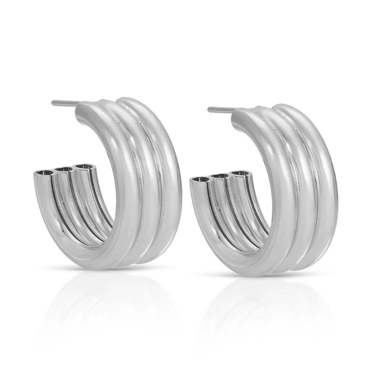 Silver Triple Hoops
