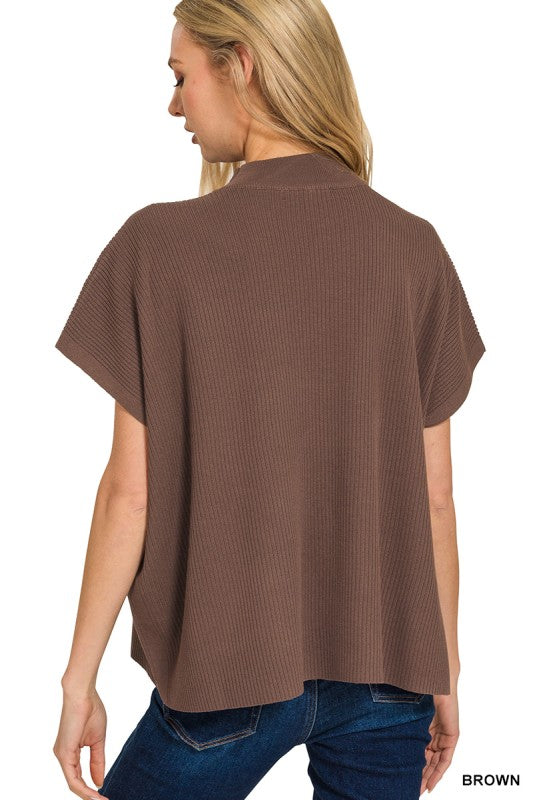 Viscose Mock Neck Short Sleeve Boxy Sweater