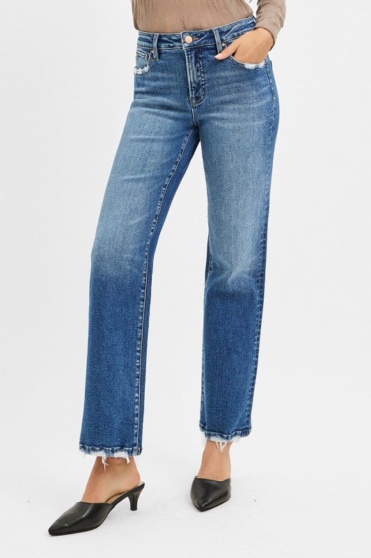 Tummy Control High Rise Ankle Straight Jeans