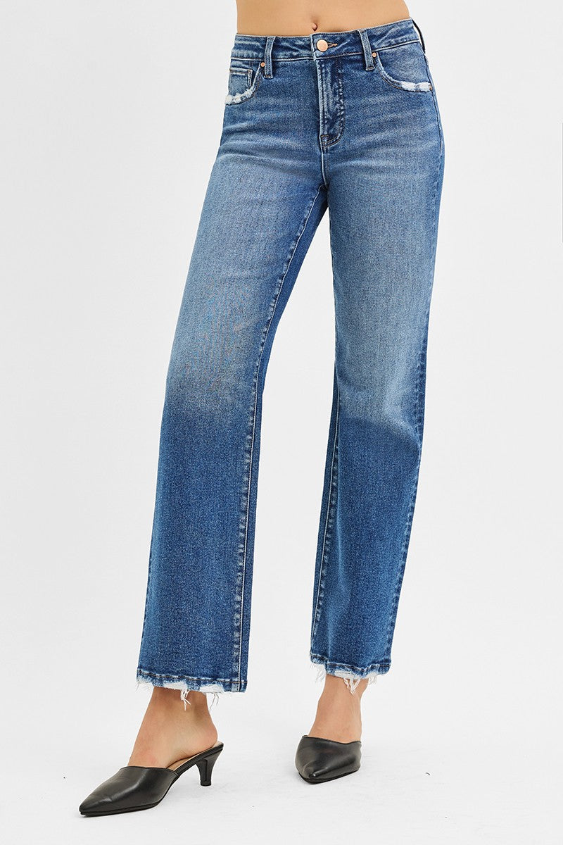 Tummy Control High Rise Ankle Straight Jeans