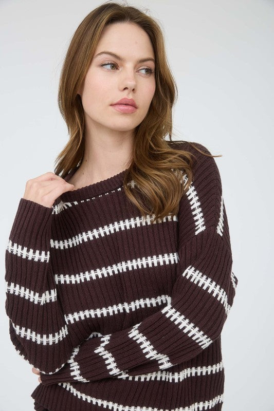 Striped Ribbed Knit Sweater