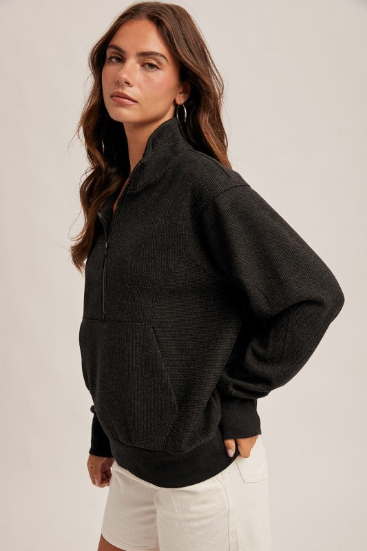 Half Neck Zip Up Wool Knit Top