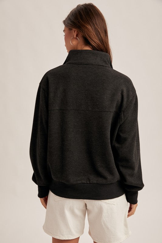 Half Neck Zip Up Wool Knit Top