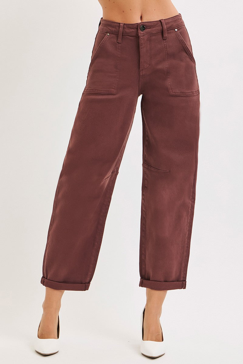 High Rise Ankle Cuffed Barrel Pants