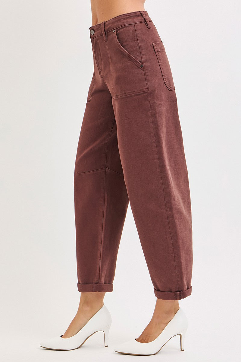 High Rise Ankle Cuffed Barrel Pants